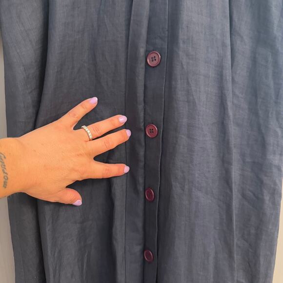 Vintage 80s Bergdorf Goodman Linen Shirt Dress Sz 8 Navy “On the Plaza” Label - Picture 10 of 16